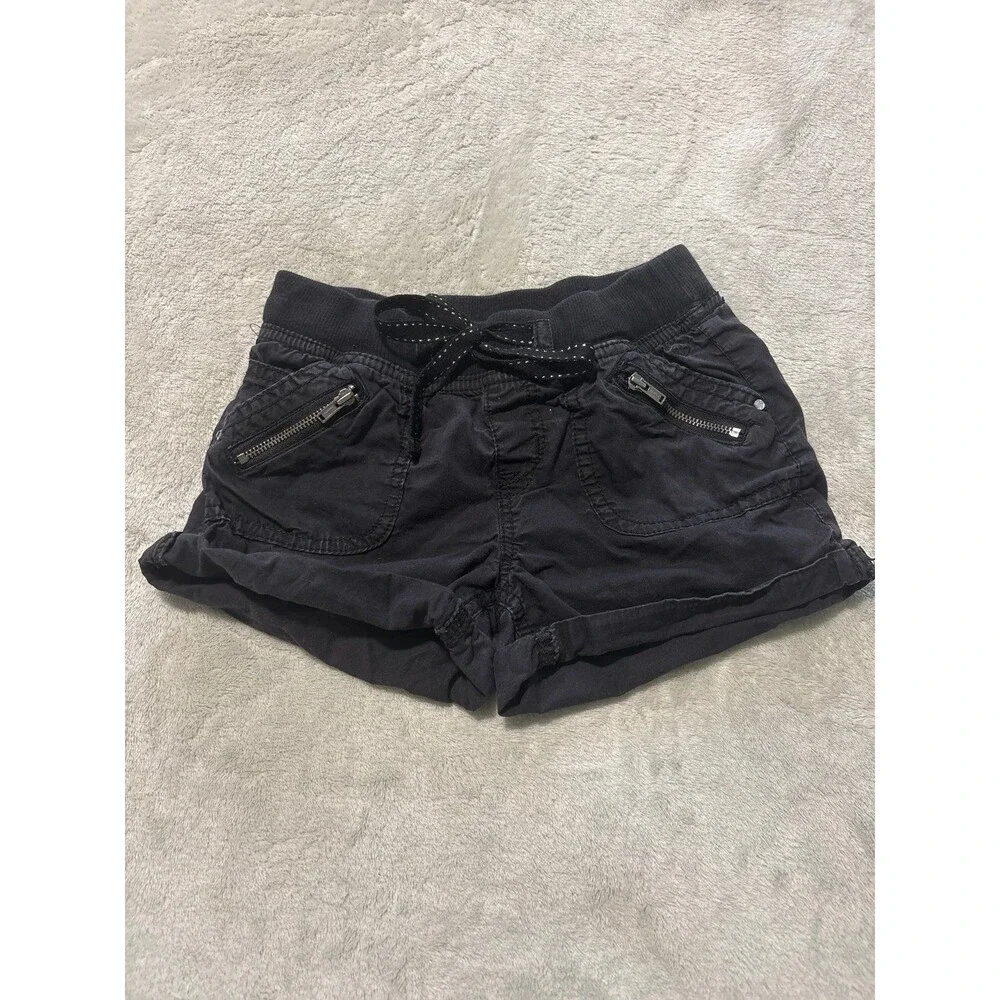 Girls black shorts drawstring Y2K playwear summer cotton basic teens vintage